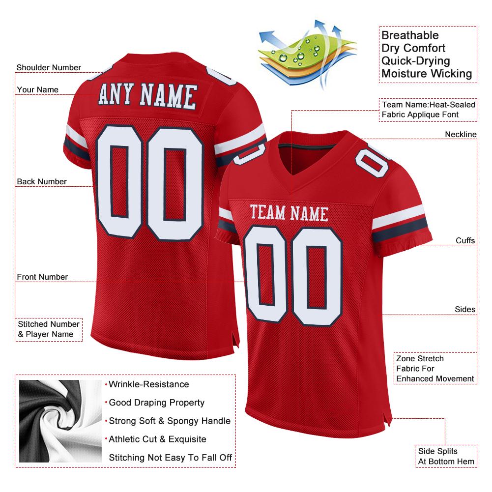 Custom Football Jersey - Red White-Navy Mesh