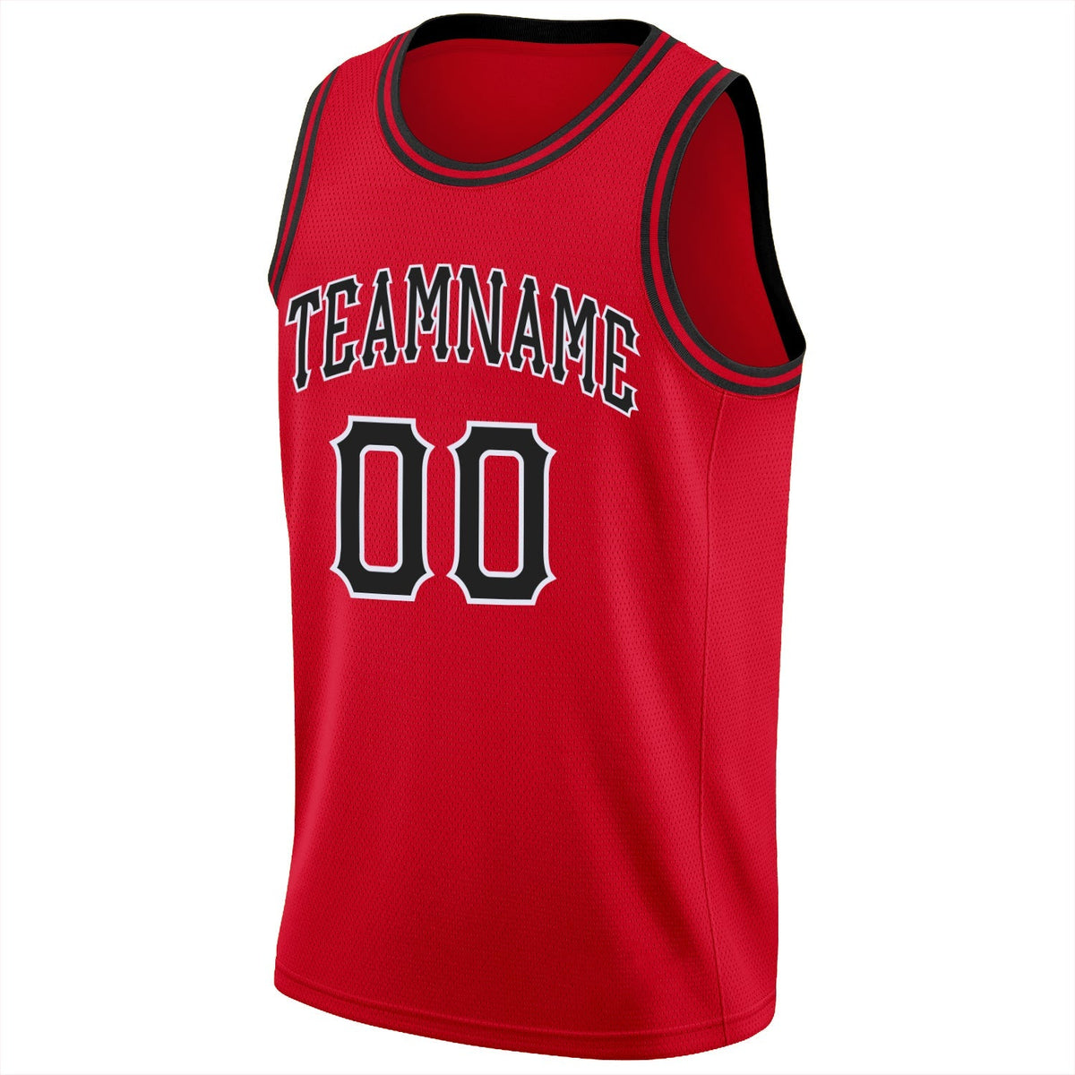 Custom Basketball Jersey - Red Black-White Round Neck Rib-Knit