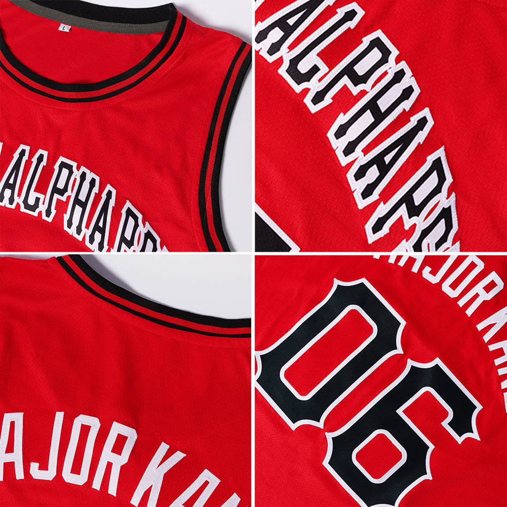 Custom Basketball Jersey - Red Black-White Round Neck Rib-Knit