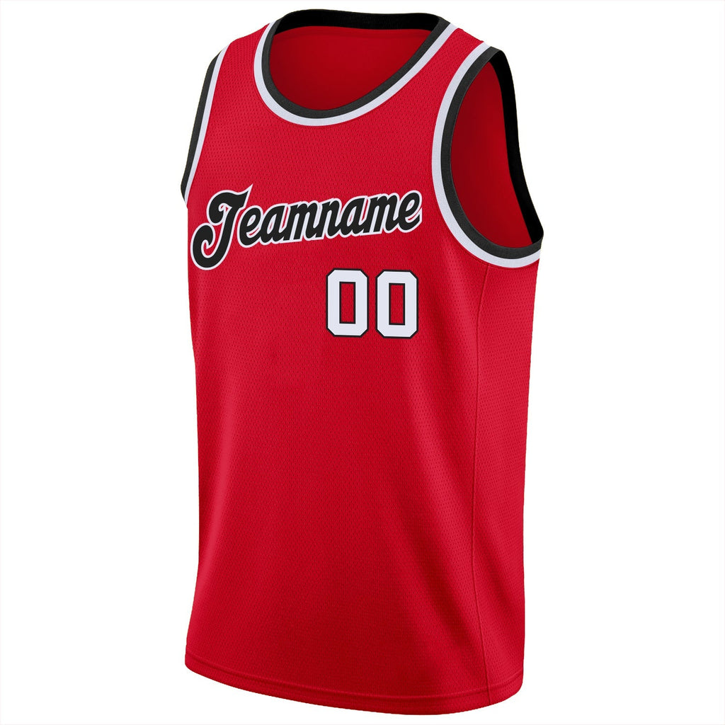 Custom Basketball Jersey - Red White-Black Round Neck Rib-Knit