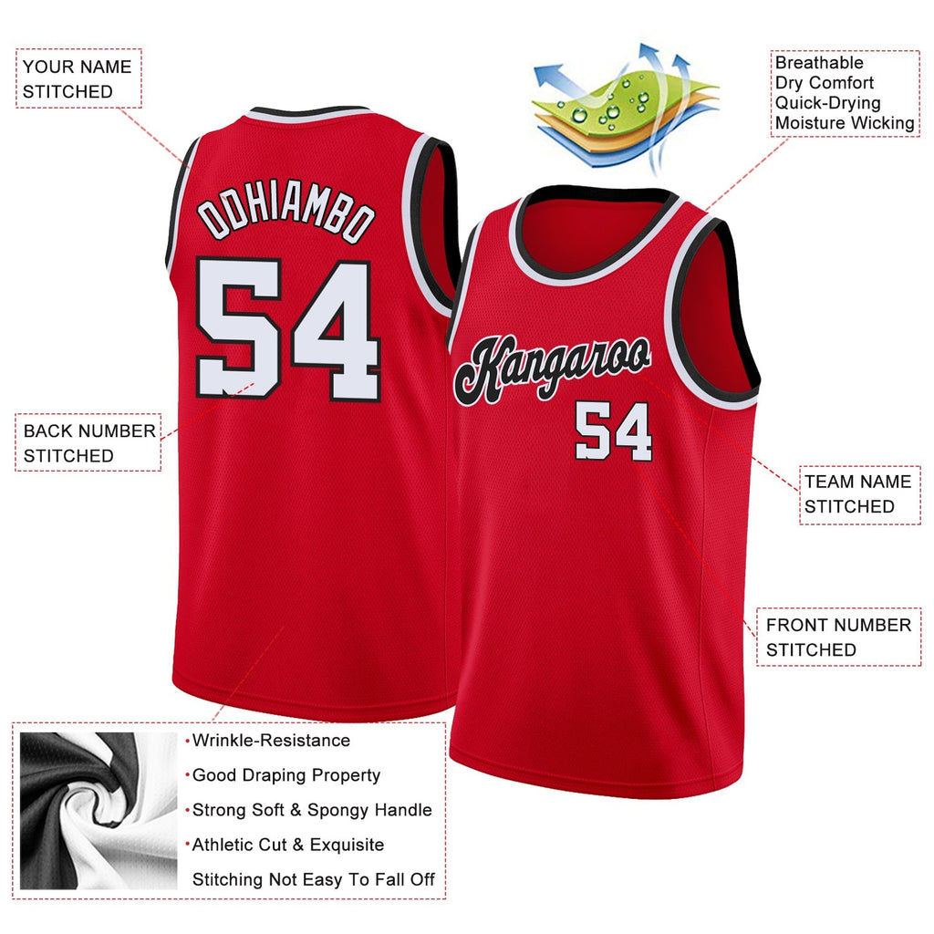 Custom Basketball Jersey - Red White-Black Round Neck Rib-Knit