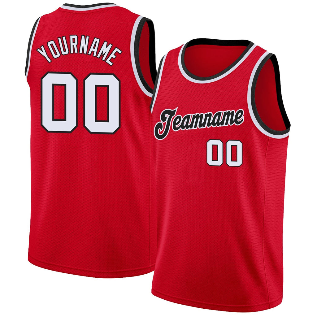 Custom Basketball Jersey - Red White-Black Round Neck Rib-Knit