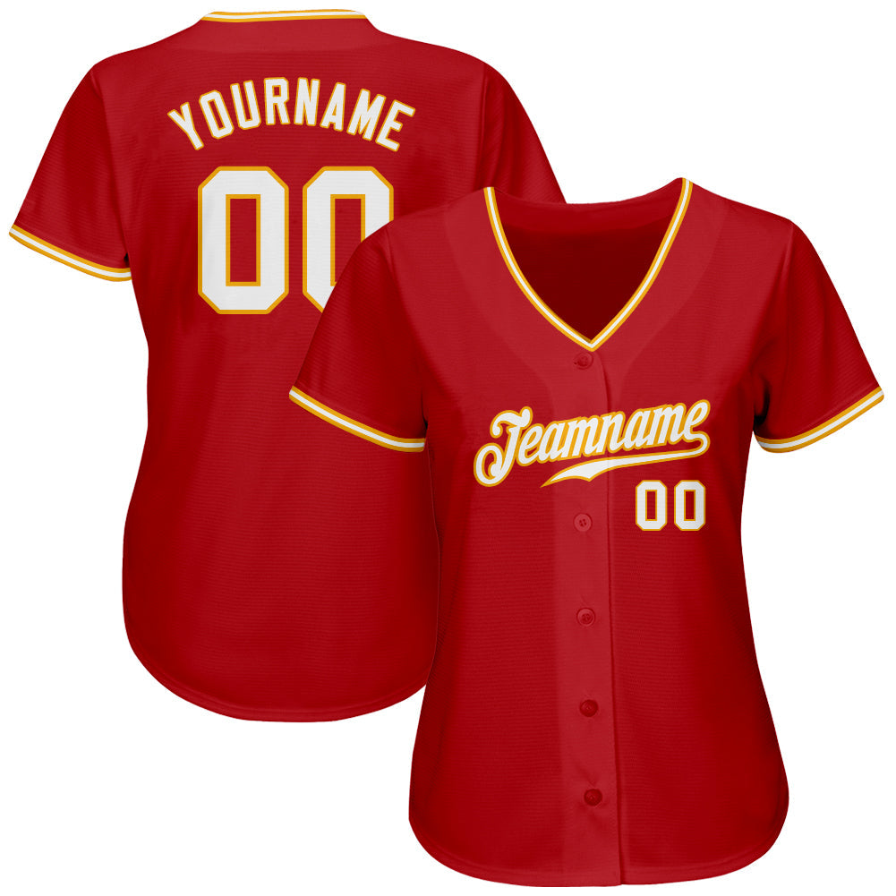 Custom Baseball Jersey - Red White-Gold