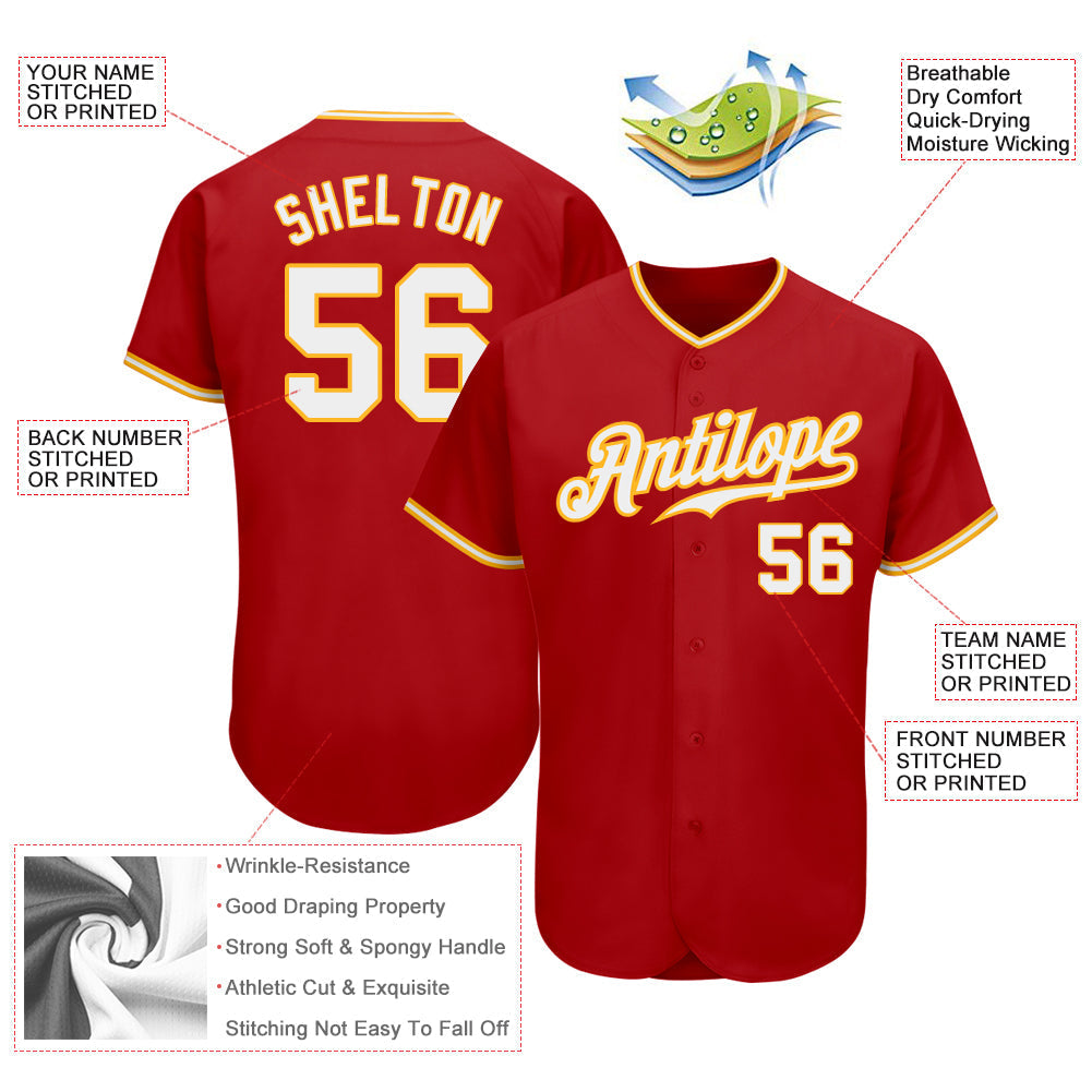 Custom Baseball Jersey - Red White-Gold