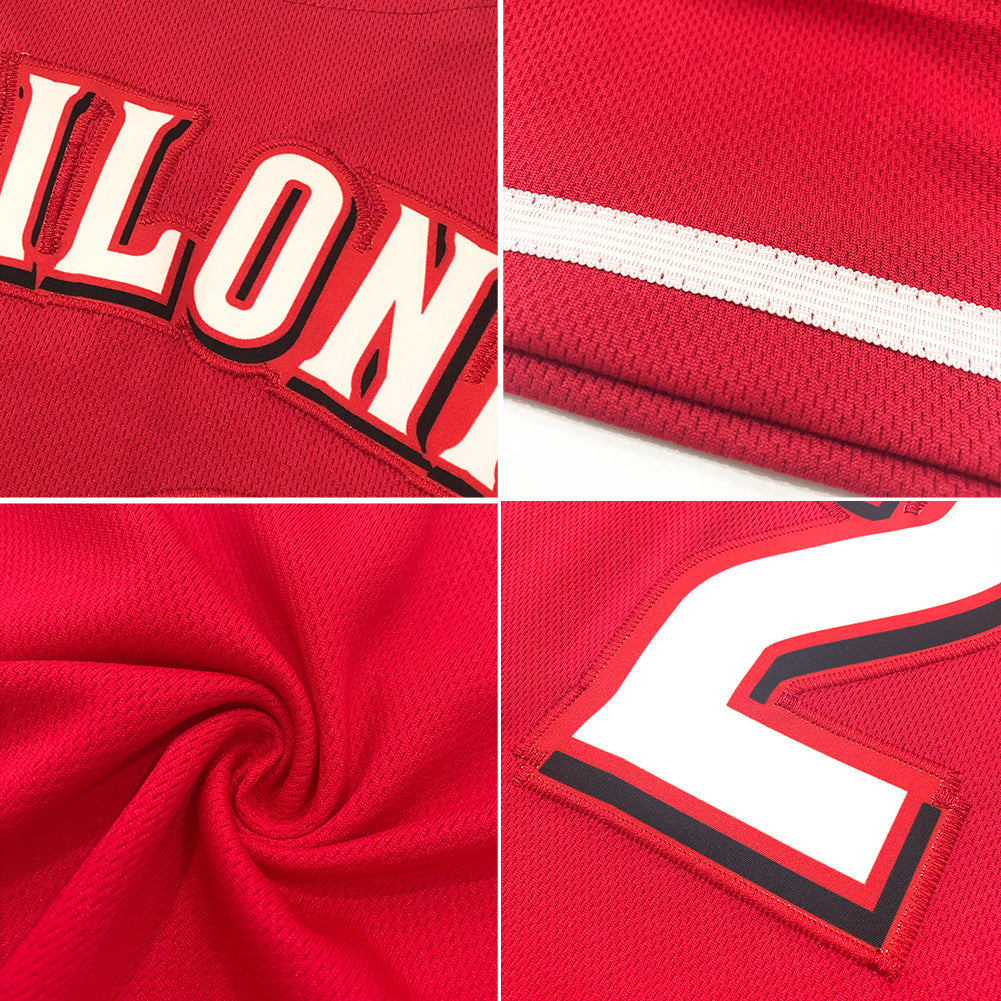 Custom Baseball Jersey - Red White-Gold