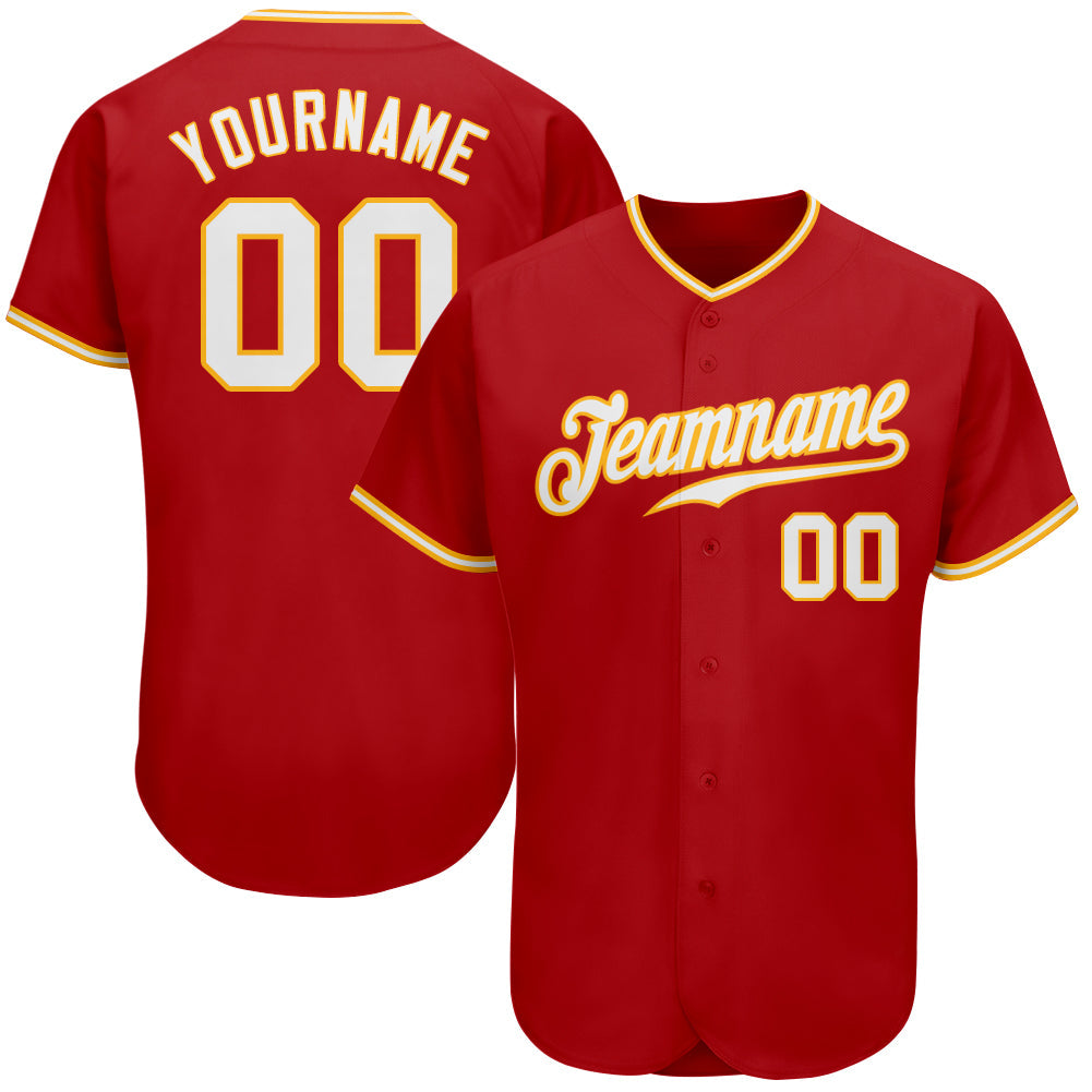 Custom Baseball Jersey - Red White-Gold