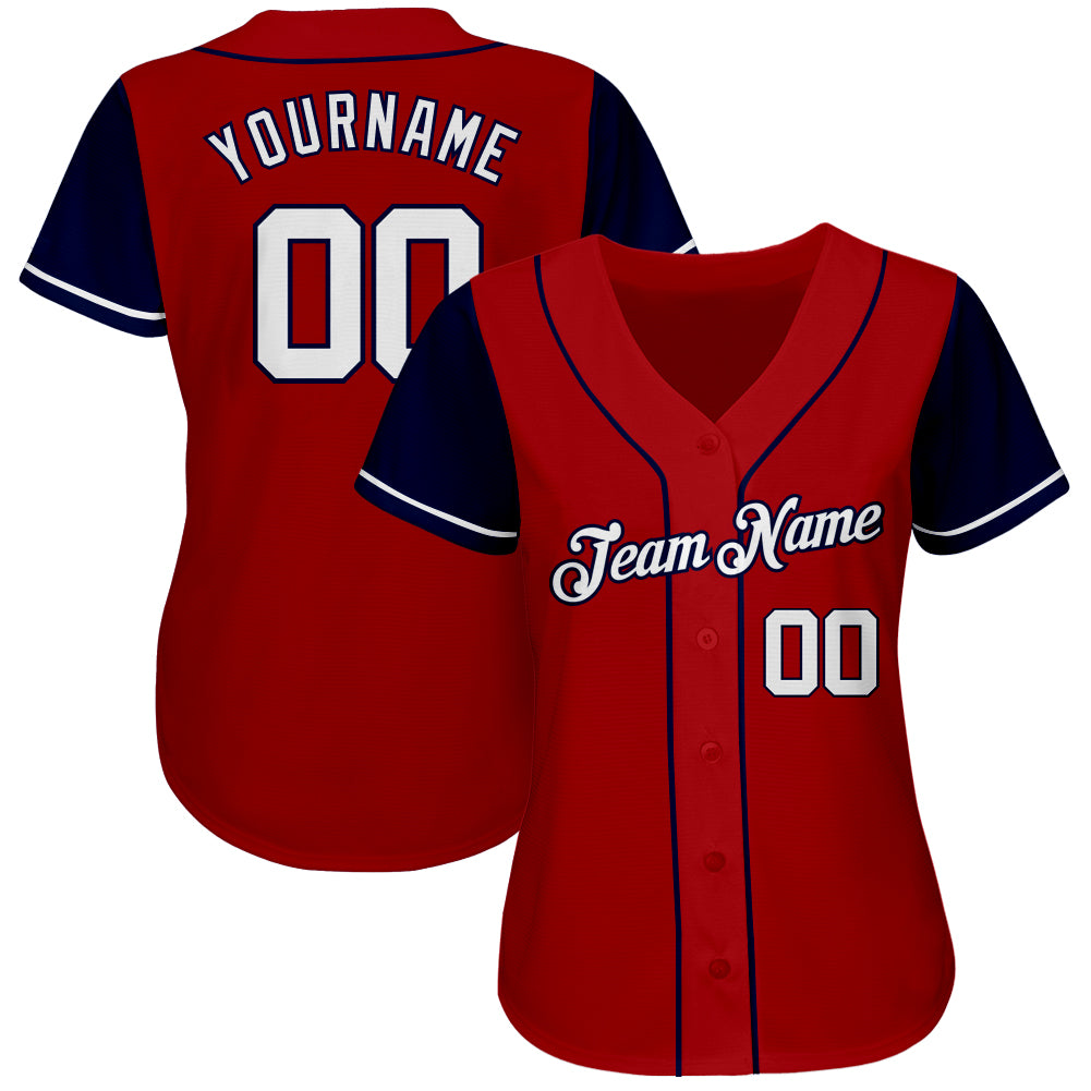 Custom Baseball Jersey - Red White-Navy Two Tone