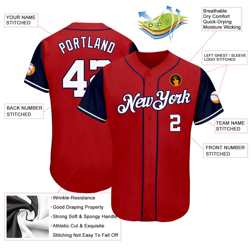 Custom Baseball Jersey - Red White-Navy Two Tone