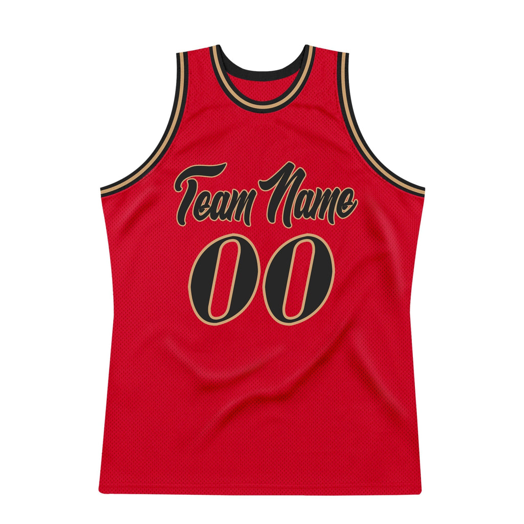 Custom Basketball Jersey - Red Black-Old Gold Throwback