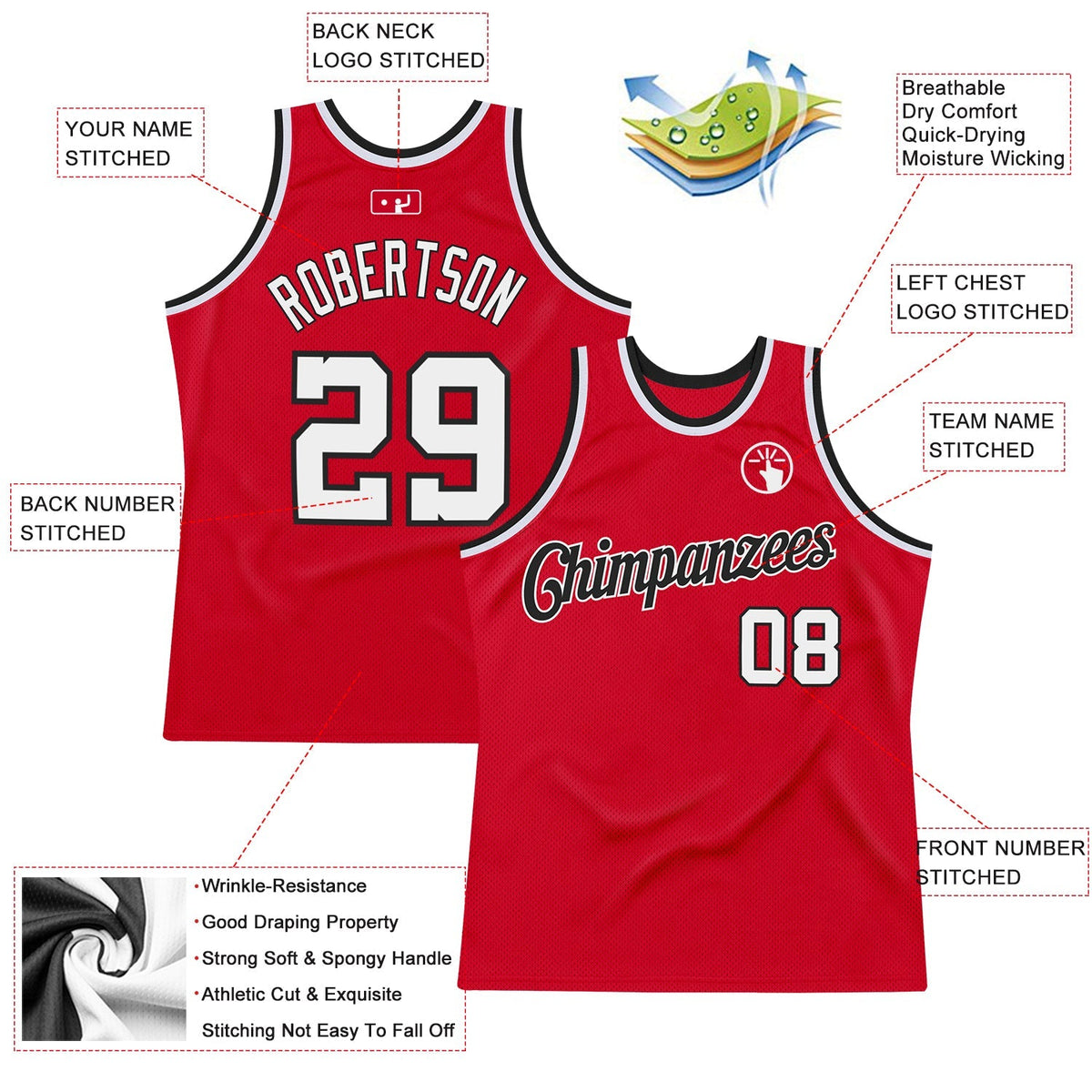 Custom Basketball Jersey - Red White-Black Throwback - Style Red0209
