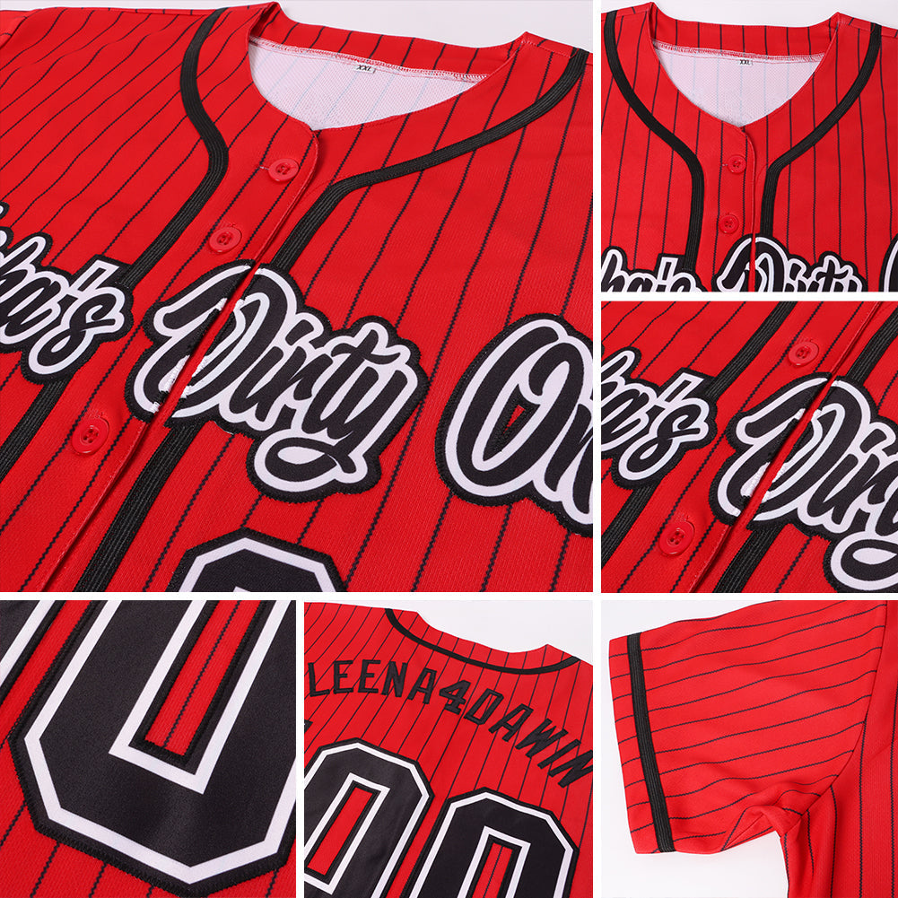 Custom Baseball Jersey - Red Black Pinstripe Black-White - Style Red0222