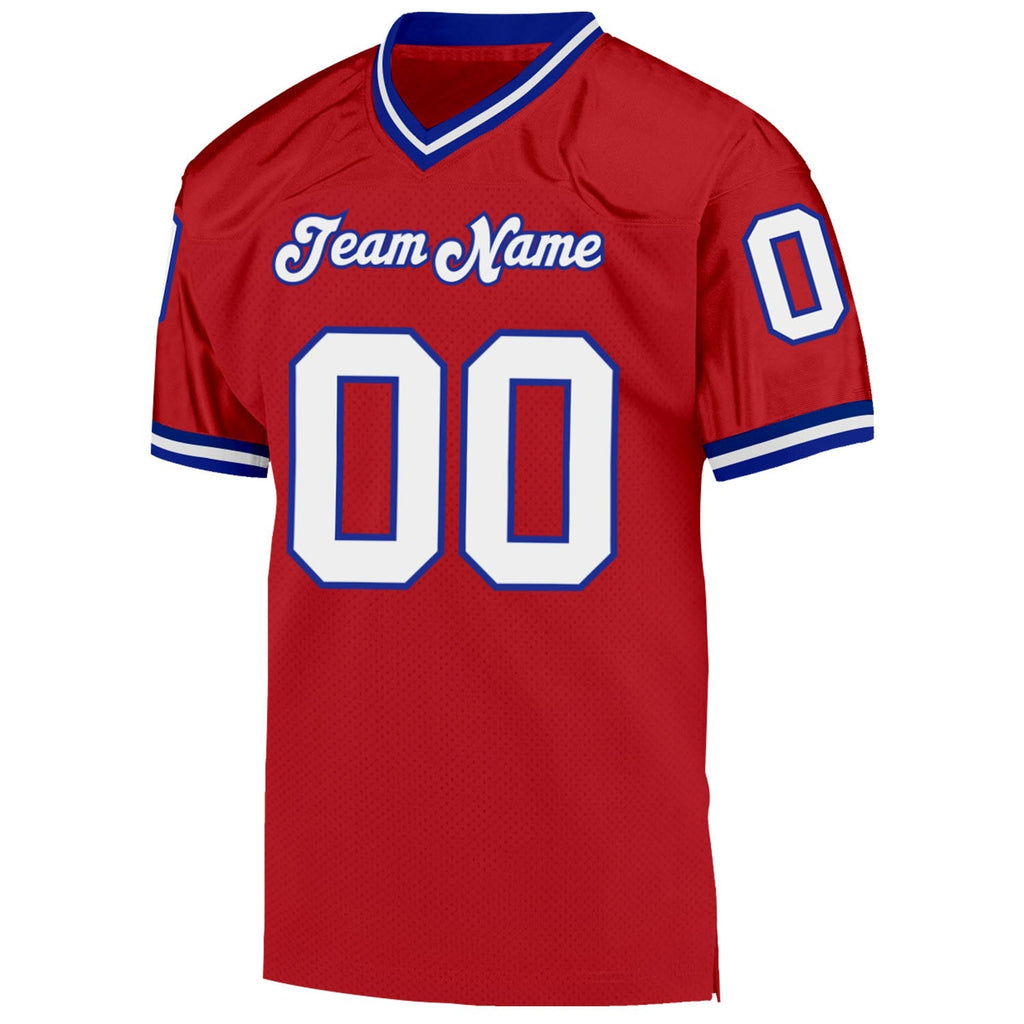 Custom Football Jersey - Red White-Royal Mesh Throwback