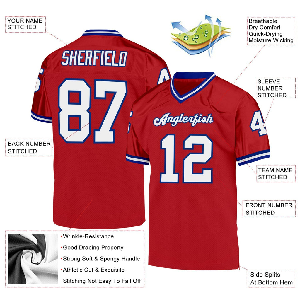Custom Football Jersey - Red White-Royal Mesh Throwback