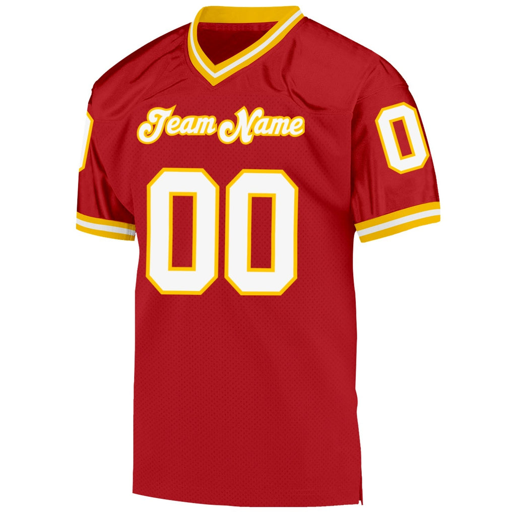 Custom Football Jersey - Red White-Gold Mesh Throwback