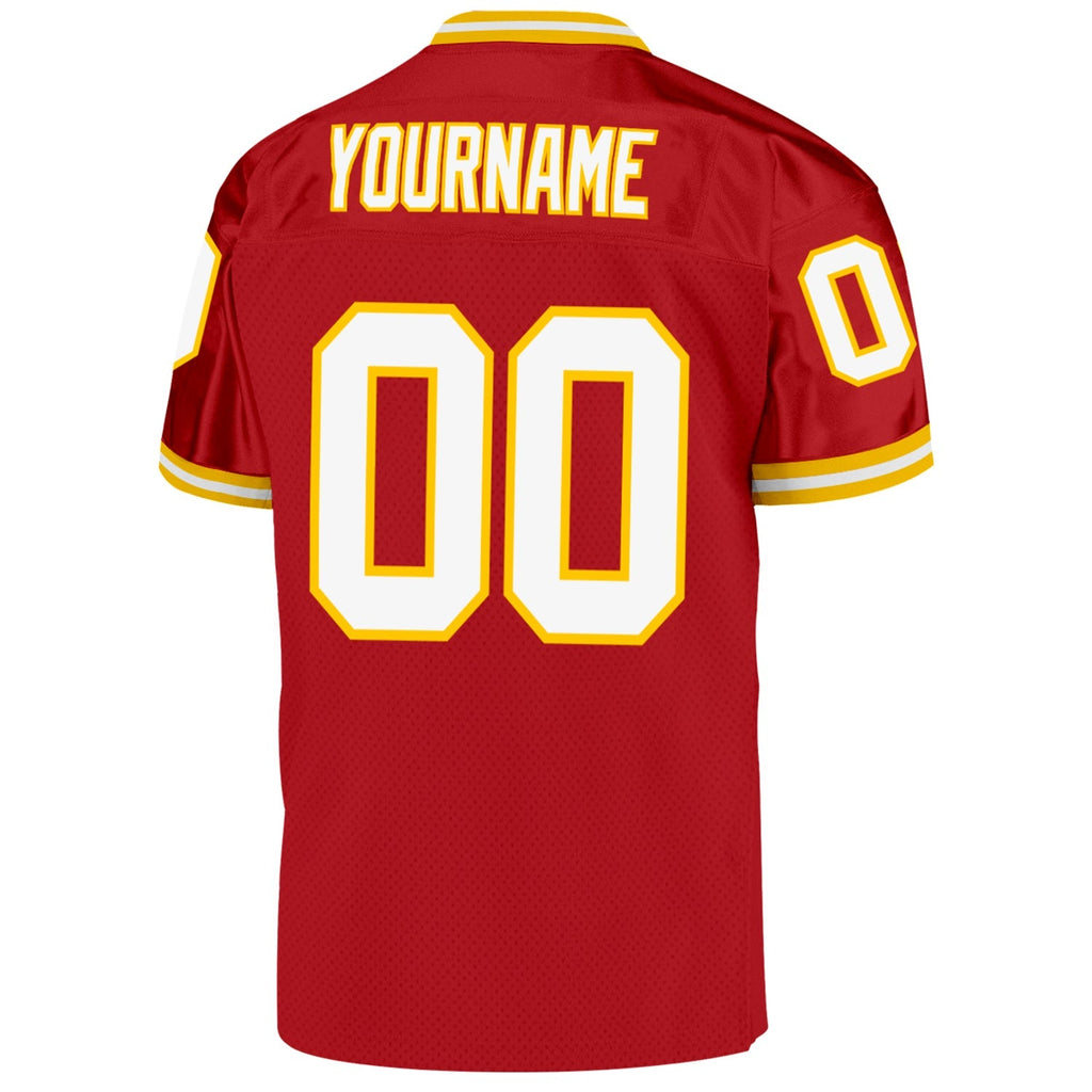 Custom Football Jersey - Red White-Gold Mesh Throwback