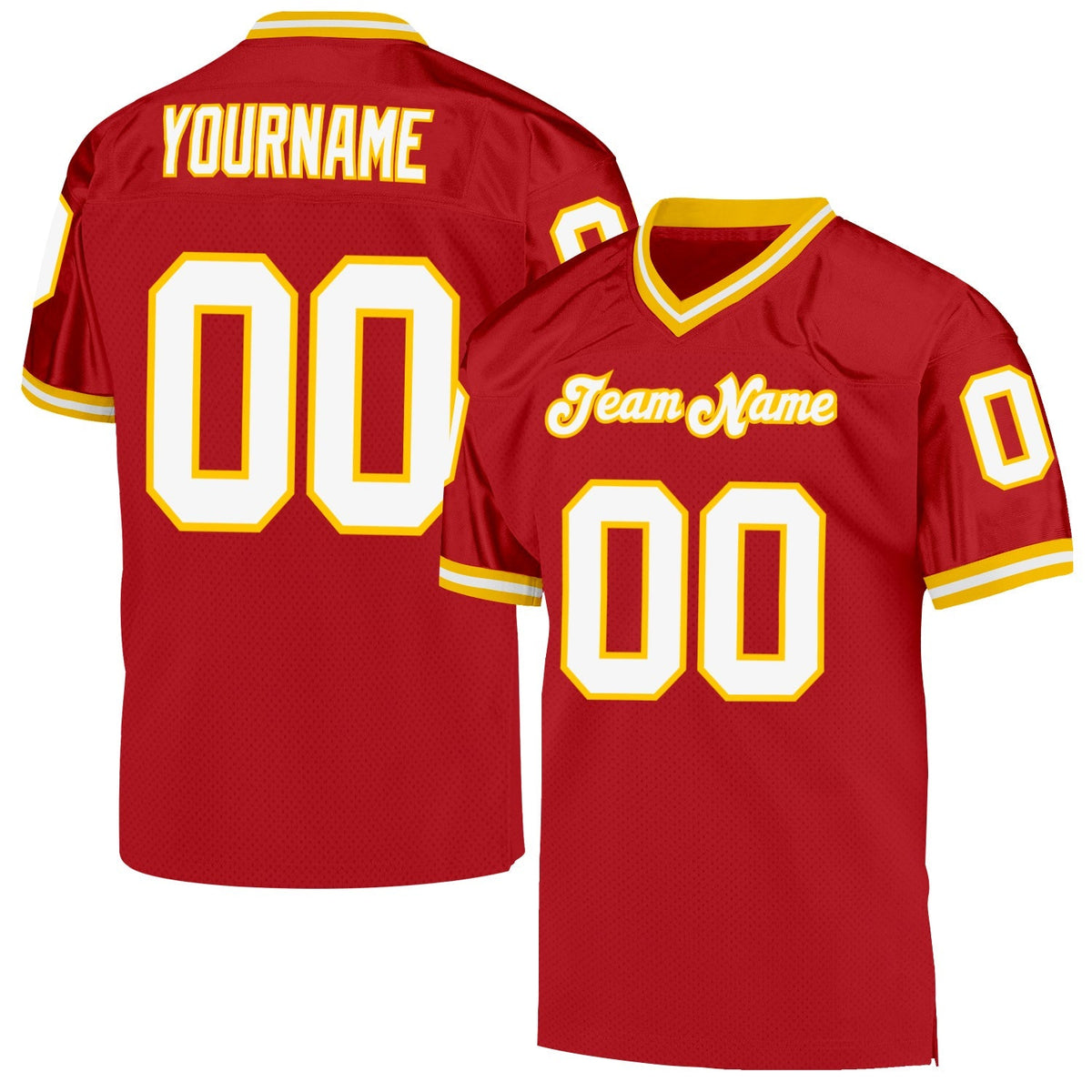 Custom Football Jersey - Red White-Gold Mesh Throwback