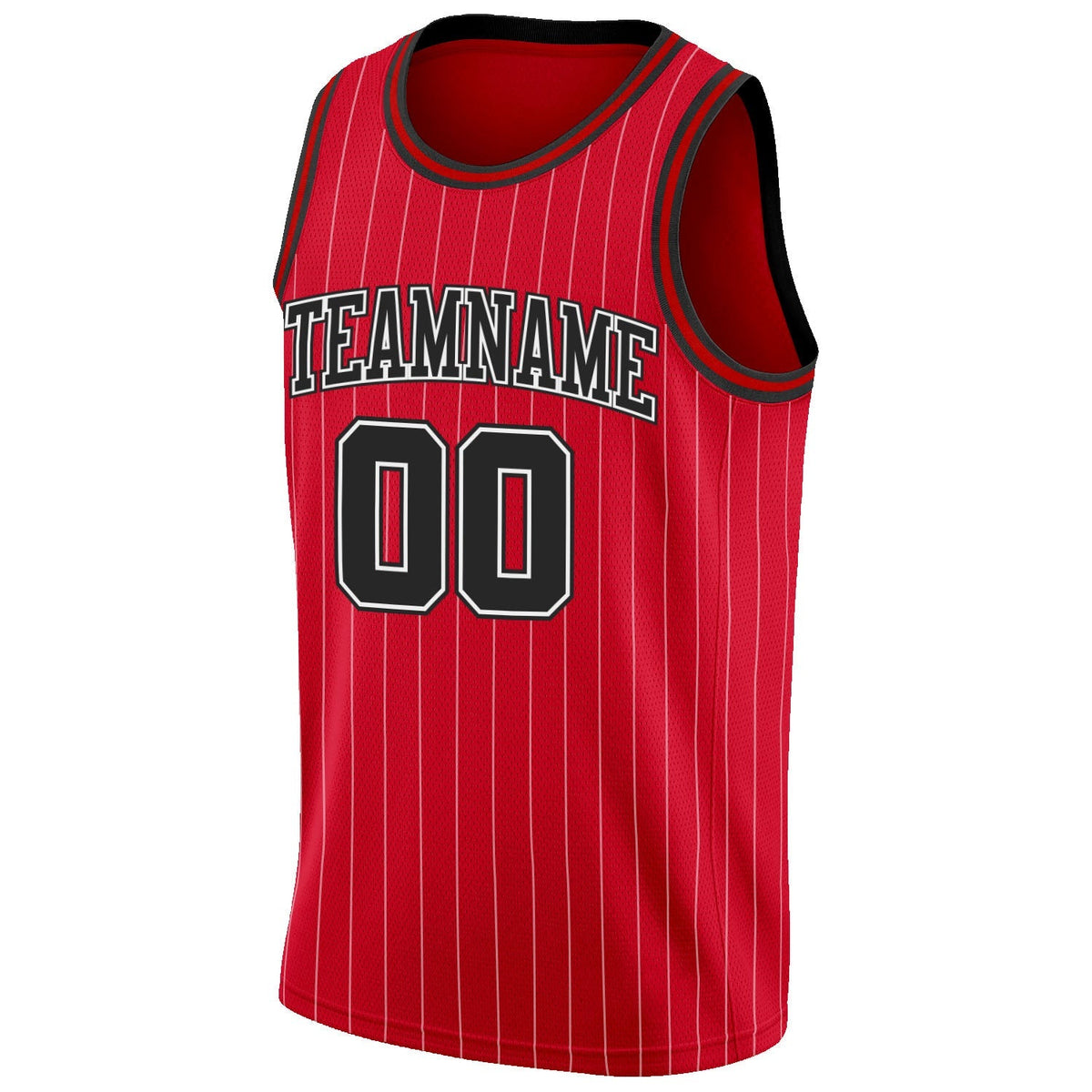 Custom Basketball Jersey - Red White Pinstripe Black-White