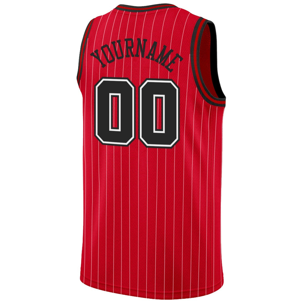 Custom Basketball Jersey - Red White Pinstripe Black-White