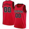 Custom Basketball Jersey - Red White Pinstripe Black-White
