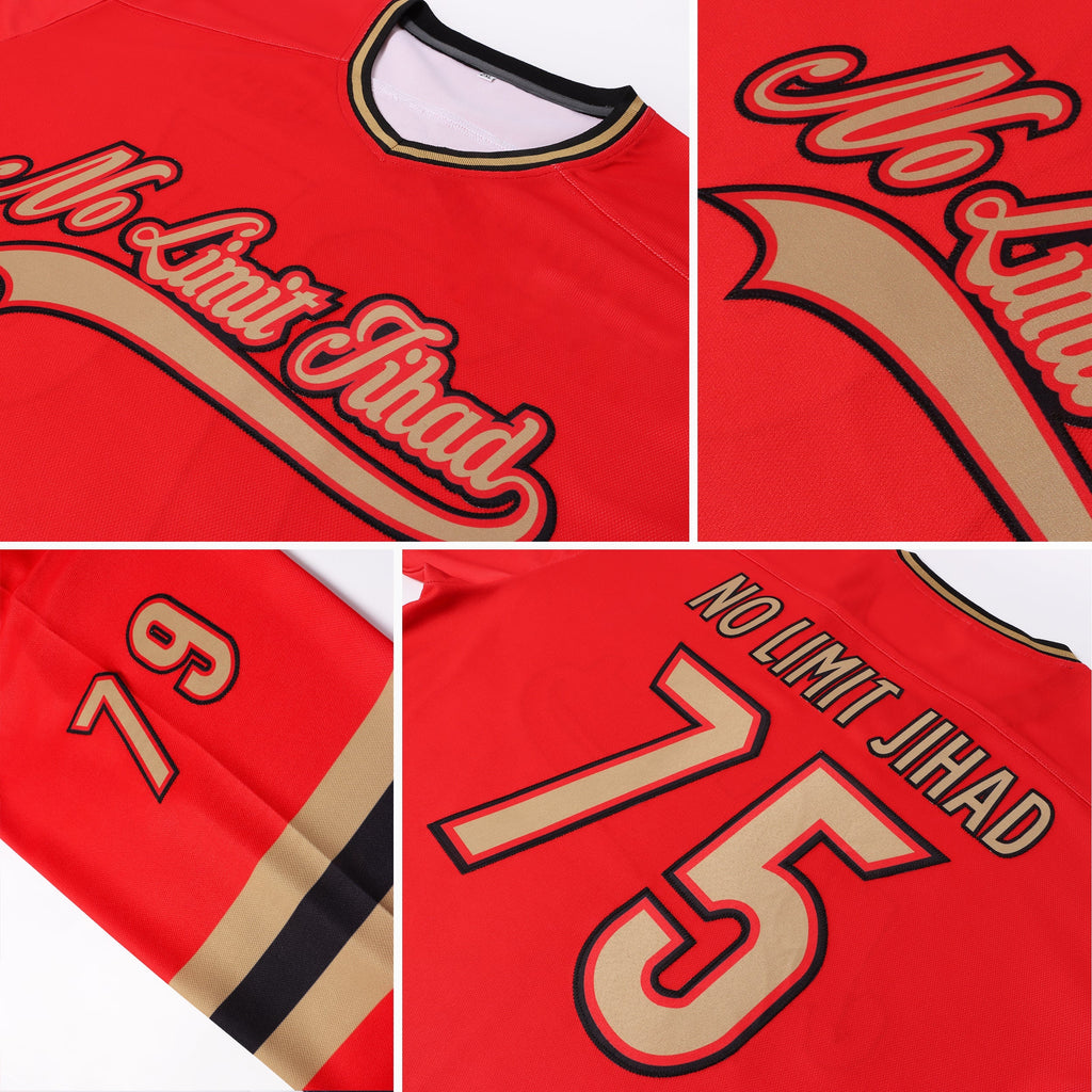 Custom Hockey Jersey - Red Old Gold-Black