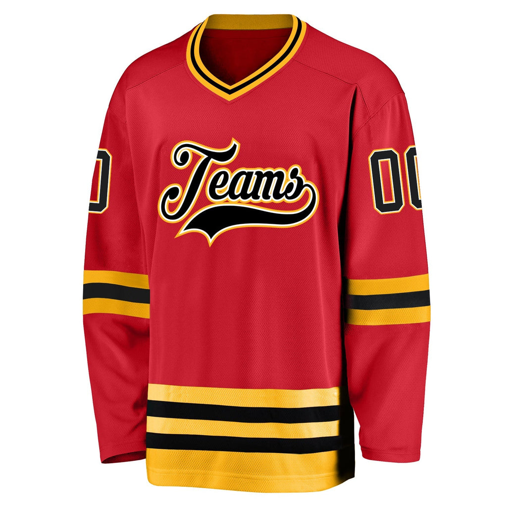 Custom Hockey Jersey - Red Black-Gold - Style Red0276