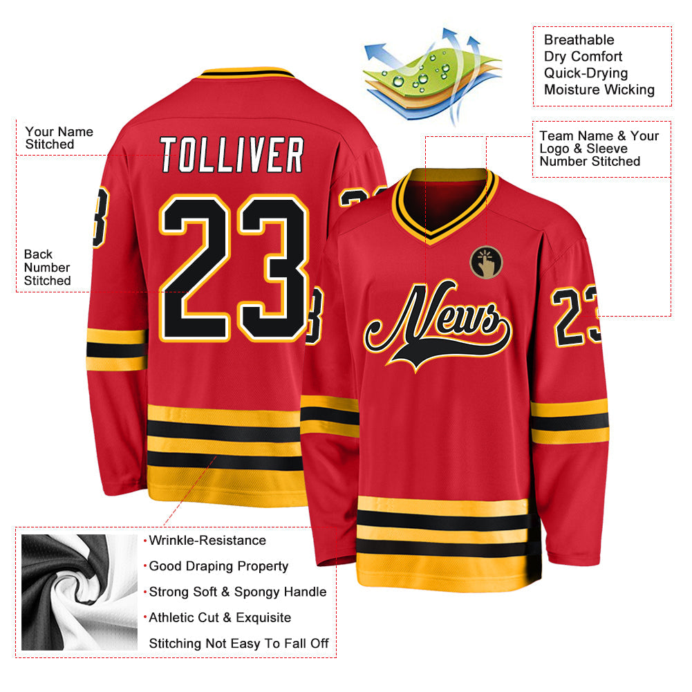 Custom Hockey Jersey - Red Black-Gold - Style Red0276