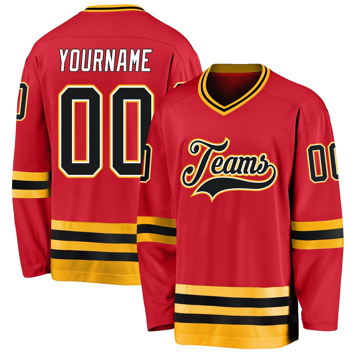 Custom Hockey Jersey - Red Black-Gold - Style Red0276