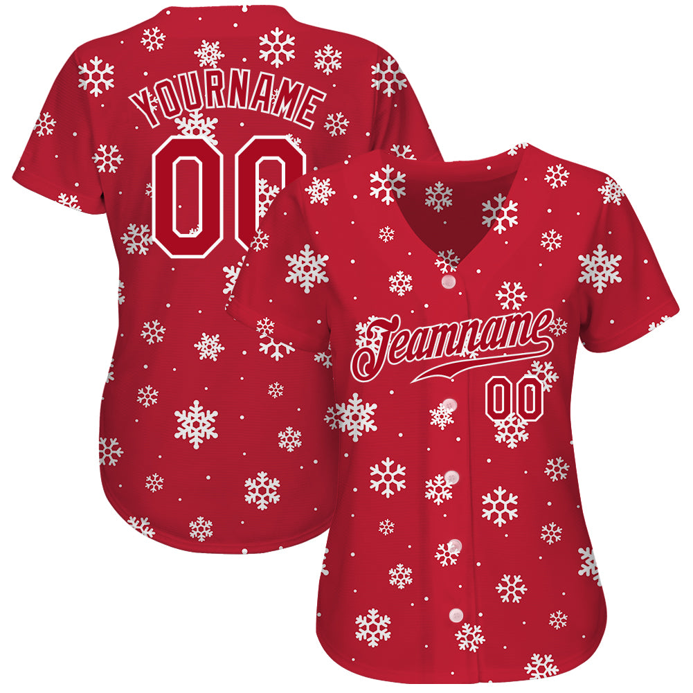 Custom Baseball Jersey - Red Red-White Christmas 3D
