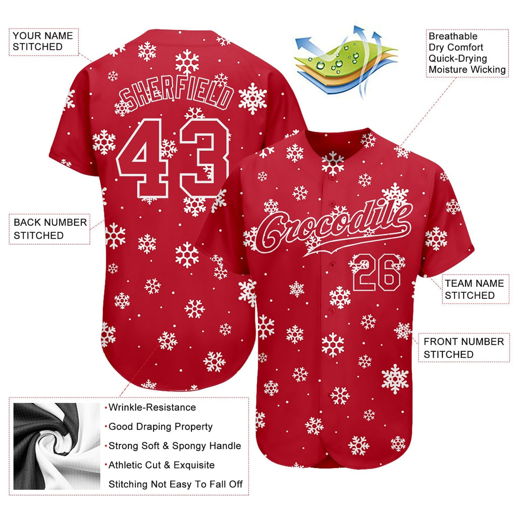 Custom Baseball Jersey - Red Red-White Christmas 3D