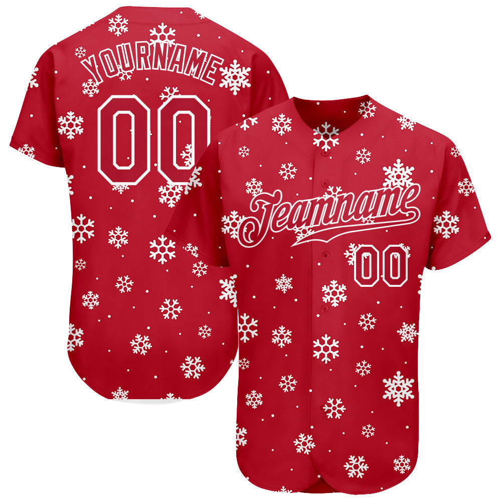 Custom Baseball Jersey - Red Red-White Christmas 3D