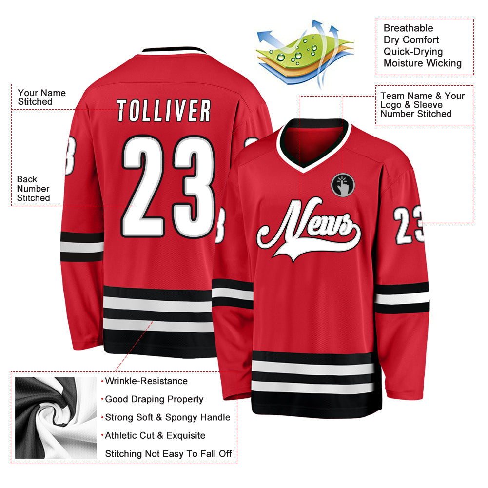 Custom Hockey Jersey - Red White-Black - Style Red0312