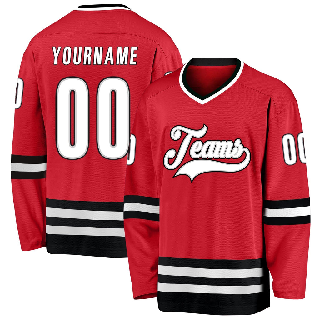 Custom Hockey Jersey - Red White-Black - Style Red0312