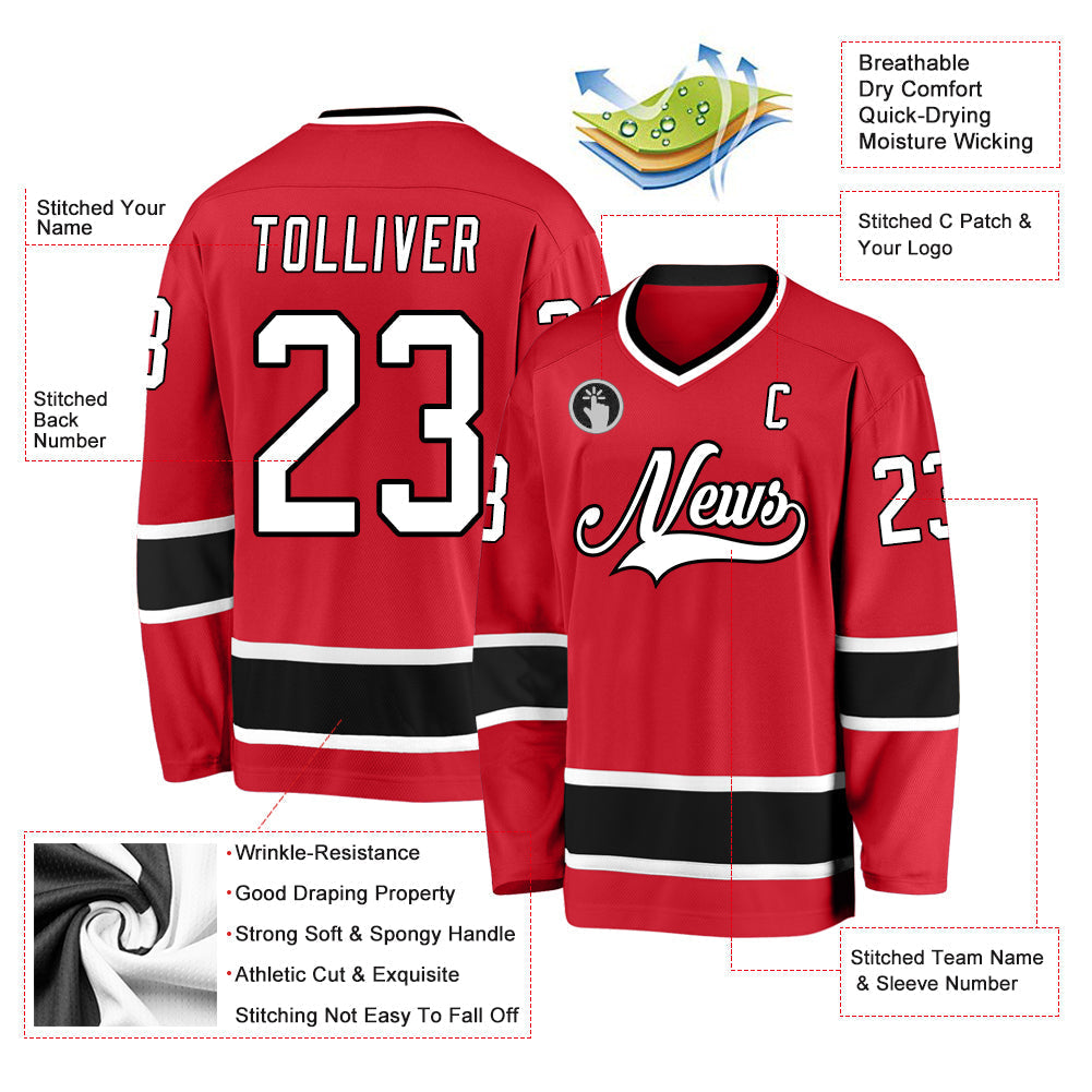 Custom Hockey Jersey - Red White-Black - Style Red0327