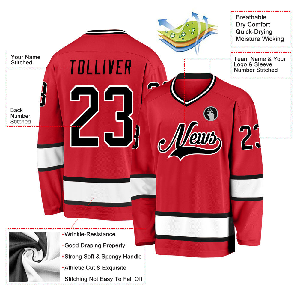 Custom Hockey Jersey - Red Black-White - Style Red0328