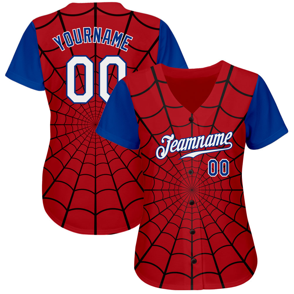 Custom Baseball Jersey - Red White-Royal 3D Pattern Design Spider Web