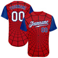 Custom Baseball Jersey - Red White-Royal 3D Pattern Design Spider Web
