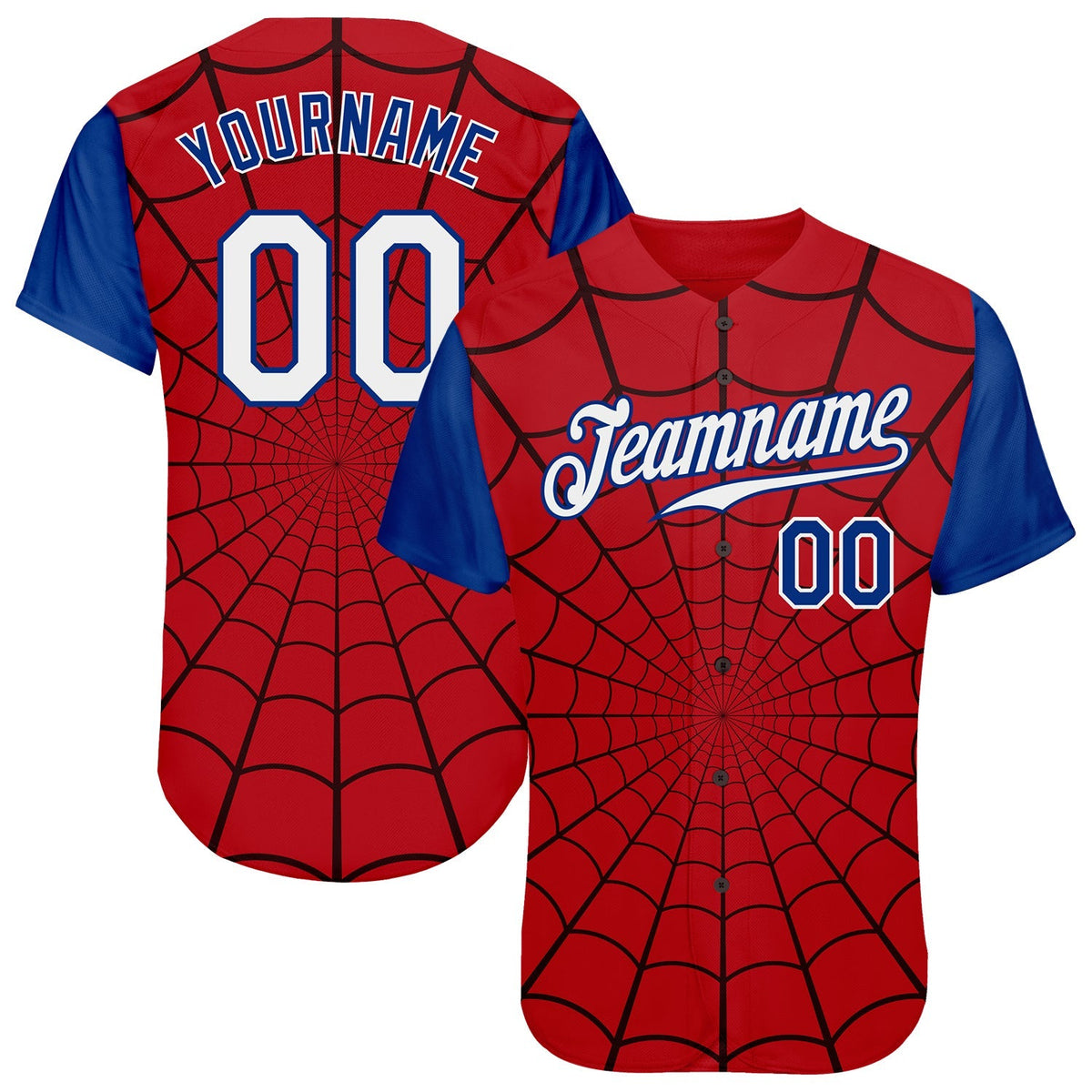 Custom Baseball Jersey - Red White-Royal 3D Pattern Design Spider Web