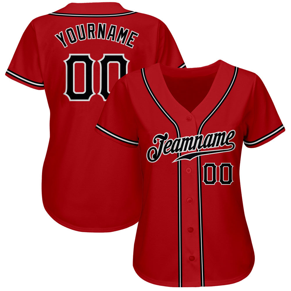 Custom Baseball Jersey - Red Black-White