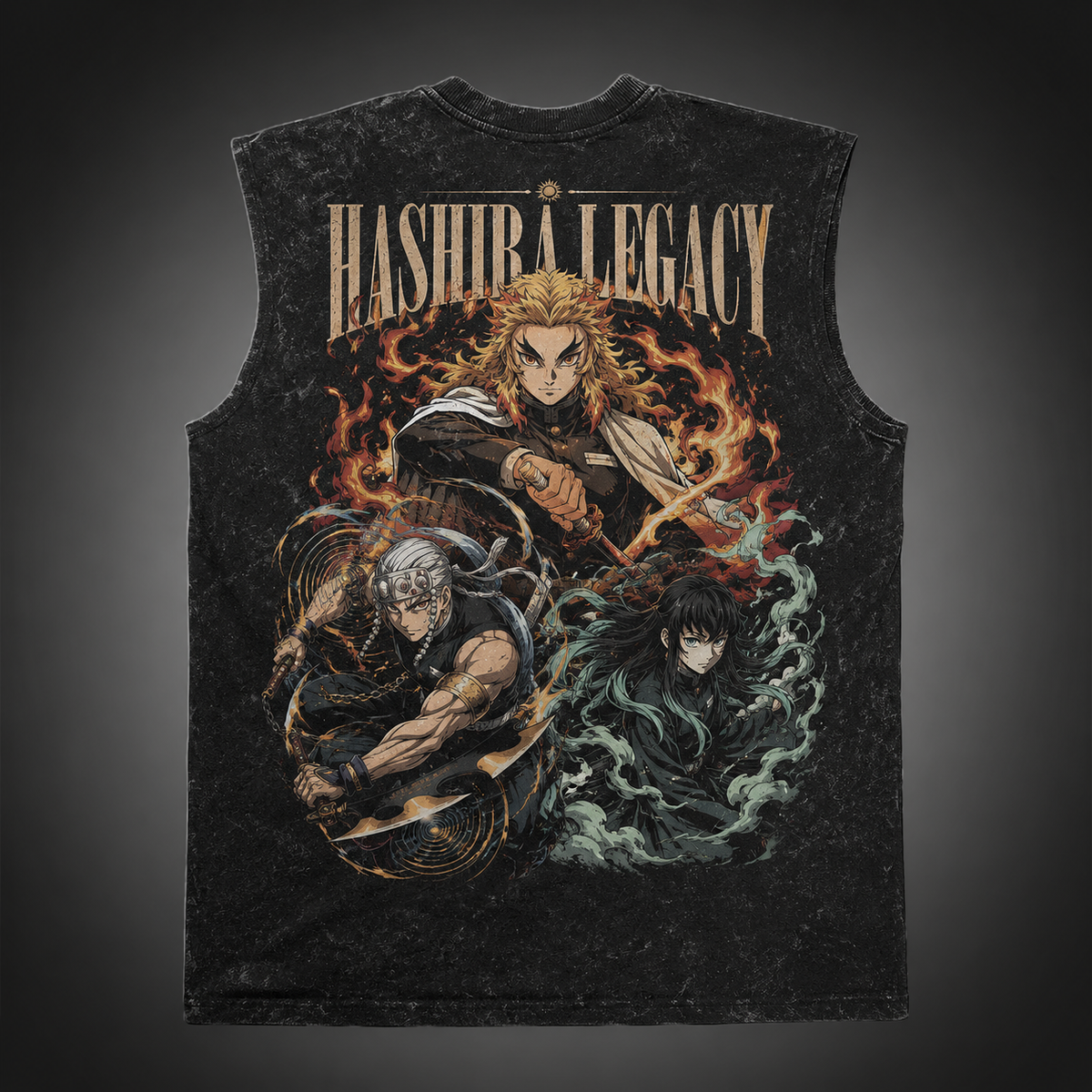Rengoku Kyojuro, Tengen Uzui, Muichiro Tokito Demon Slayer Anime Tank Top - Hashira Legacy Acid Wash Vest