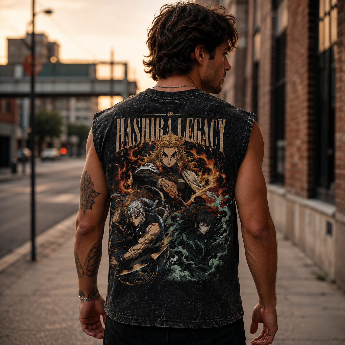 Rengoku Kyojuro, Tengen Uzui, Muichiro Tokito Demon Slayer Anime Tank Top - Hashira Legacy Acid Wash Vest