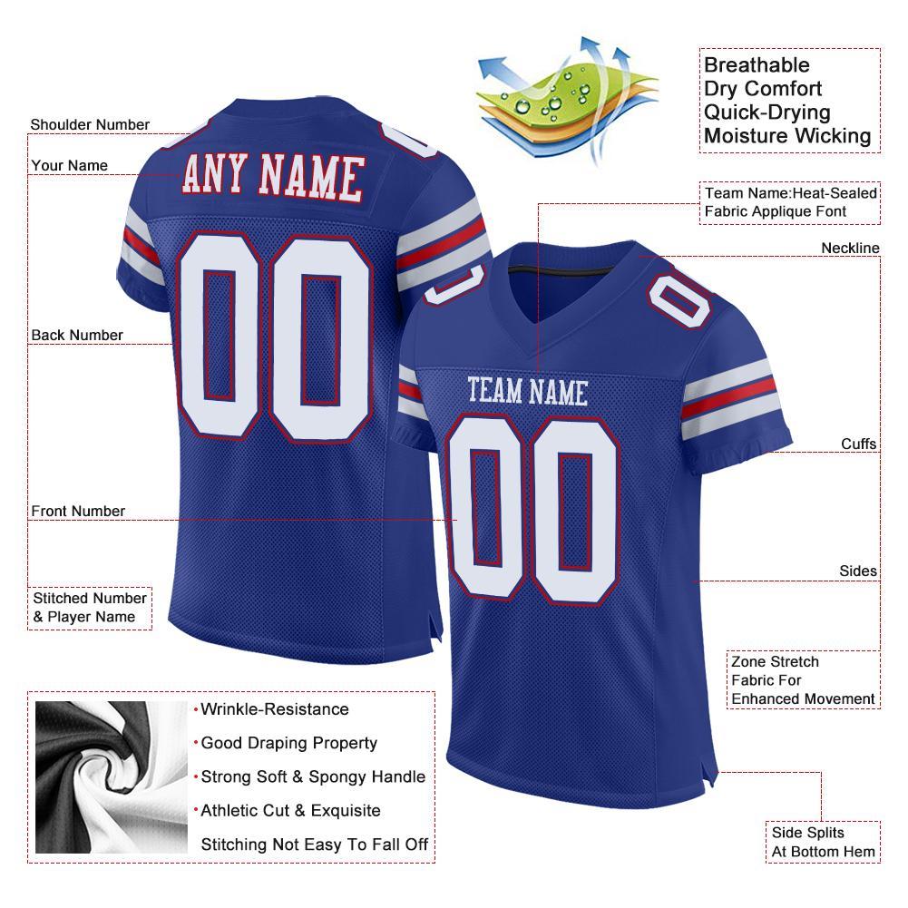 Custom Football Jersey - Royal White-Red Mesh - Style Royal0001