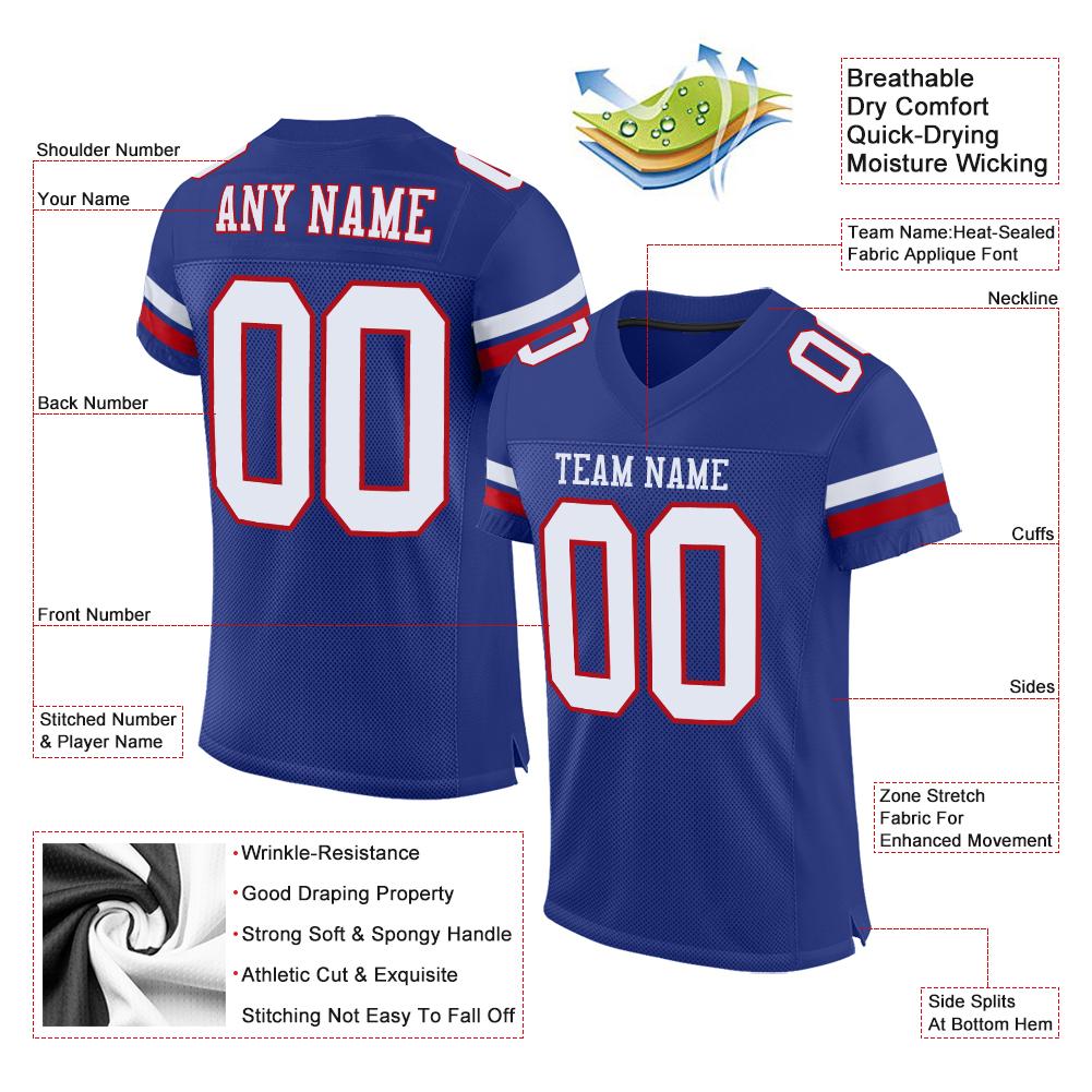 Custom Football Jersey - Royal White-Red Mesh - Style Royal0036