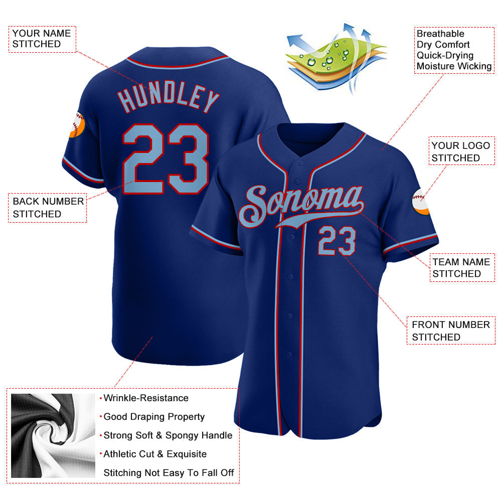 Custom Baseball Jersey - Royal Light Blue-Red