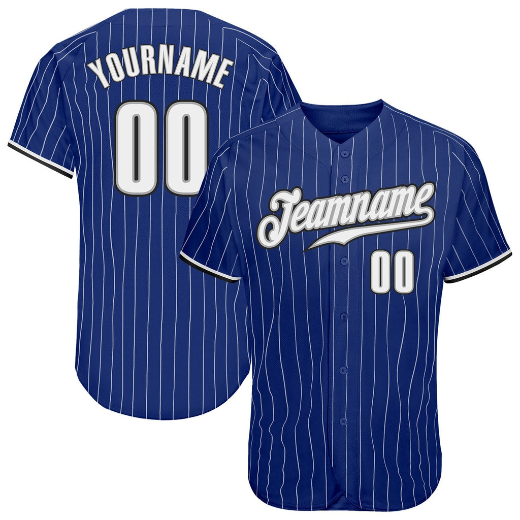 Custom Baseball Jersey - Royal White Pinstripe White-Black