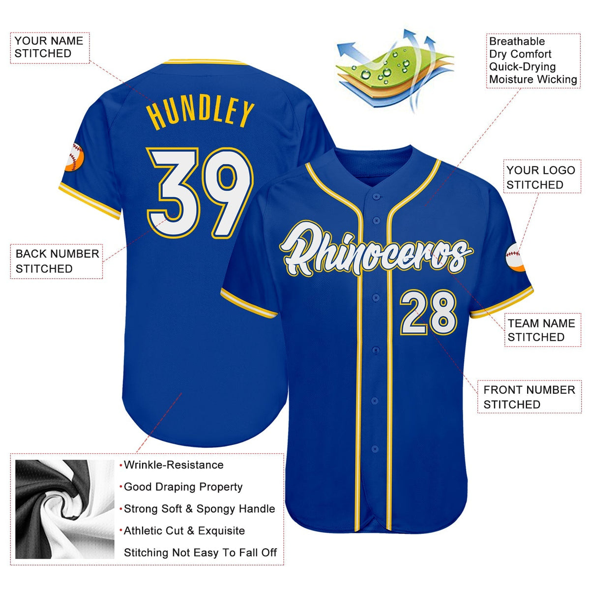 Custom Baseball Jersey - Royal White-Gold