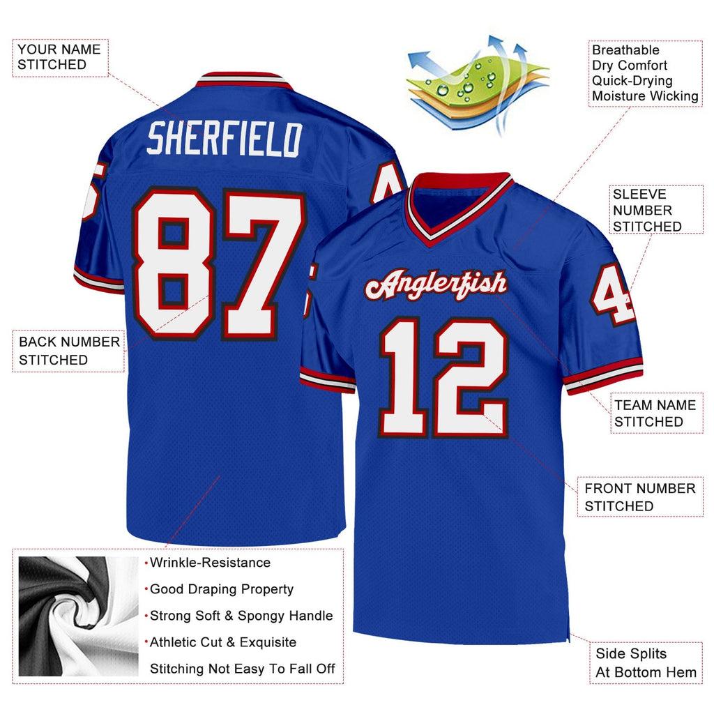 Custom Football Jersey - Royal White-Red Mesh Throwback - Style Royal0152