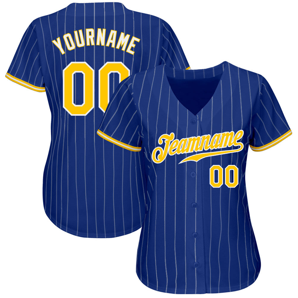 Custom Baseball Jersey - Royal White Pinstripe Gold-White