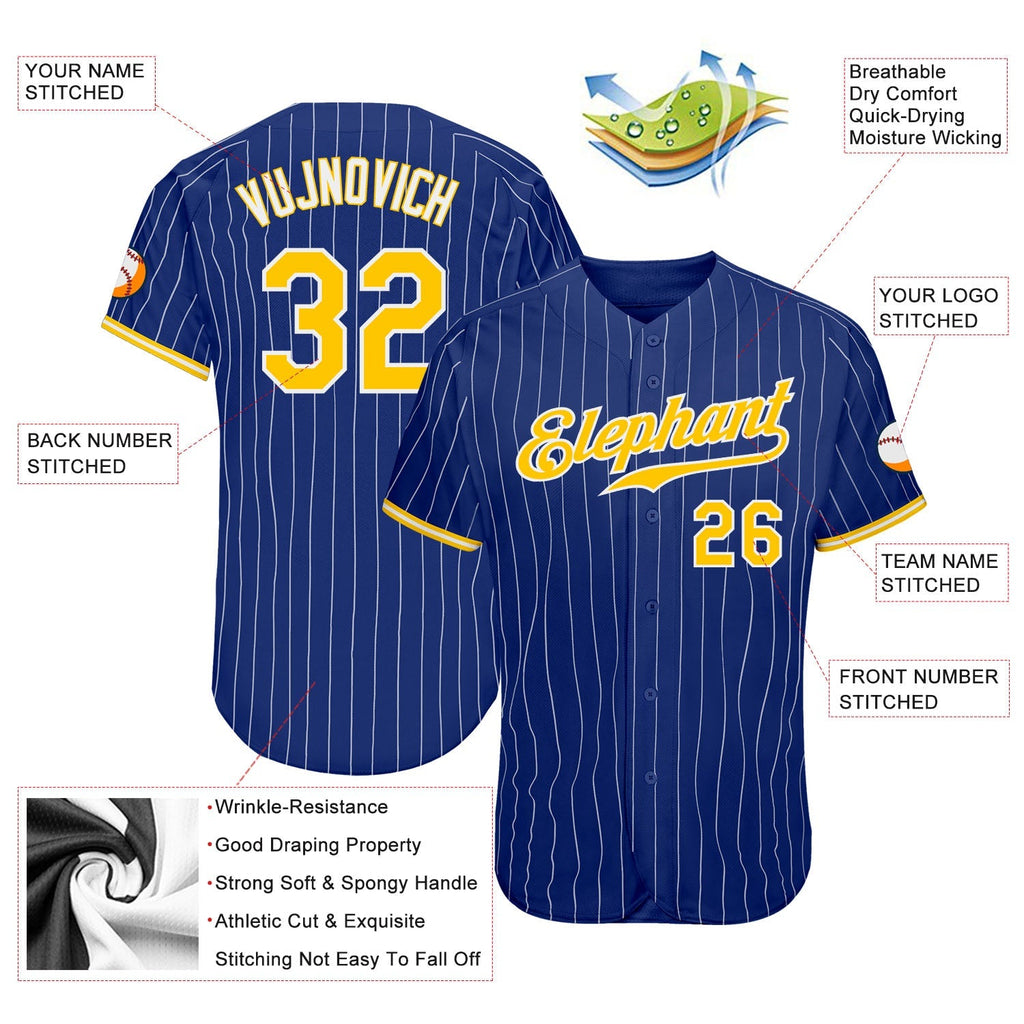 Custom Baseball Jersey - Royal White Pinstripe Gold-White