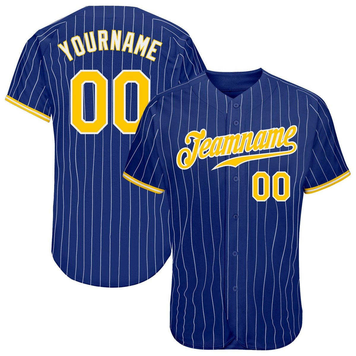Custom Baseball Jersey - Royal White Pinstripe Gold-White