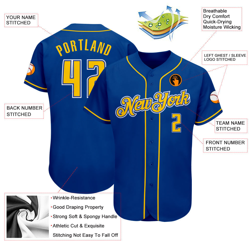 Custom Baseball Jersey - Royal Gold-White
